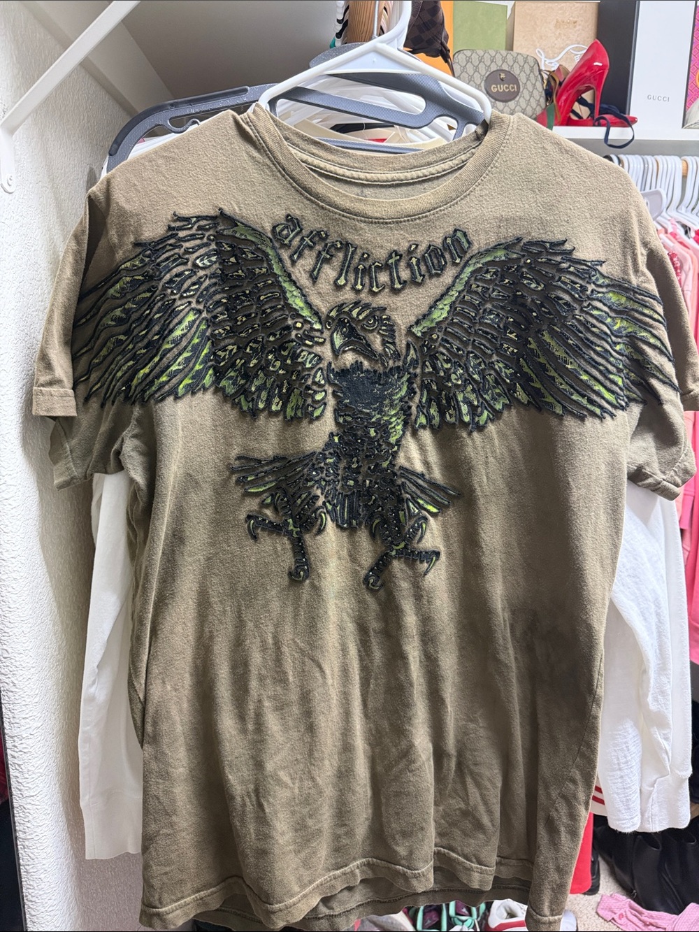 Affliction Olive Khaki Eagle Embroidered Tee